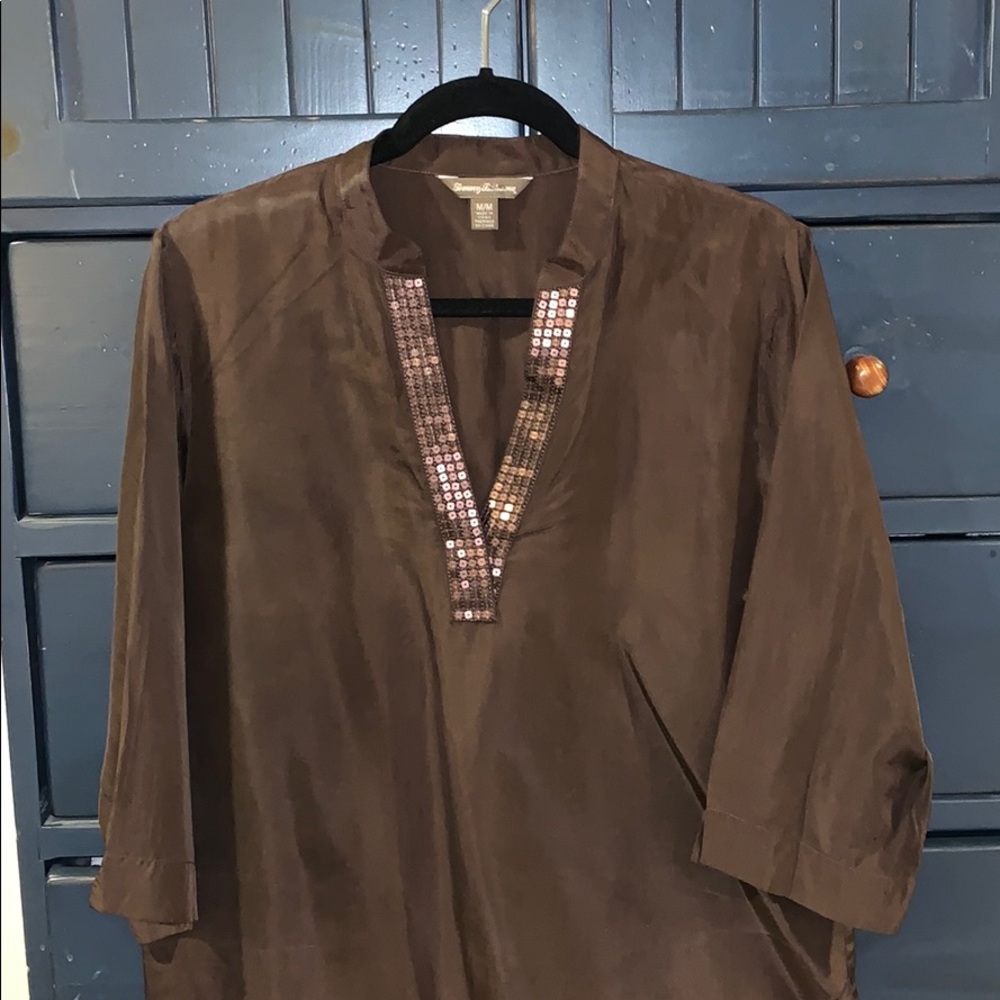 Tommy Bahama sequined 3/4 sleeve silk top